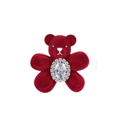 Pinza para el cabello con oso flocado y piedras preciosas