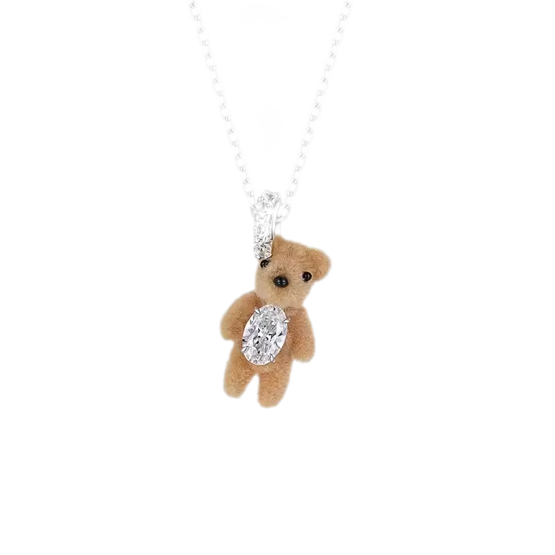 Flocked Teddy Bear Necklace