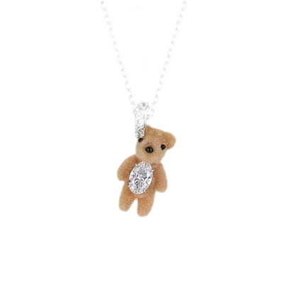 Flocked Teddy Bear Necklace