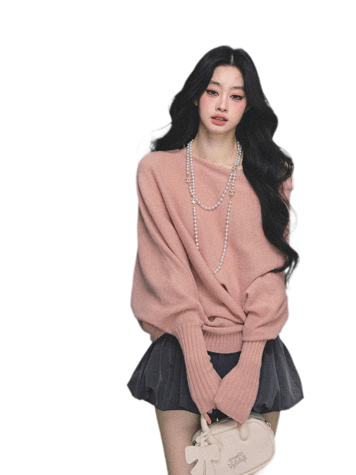 Maglione in maglia morbida con scollo monospalla