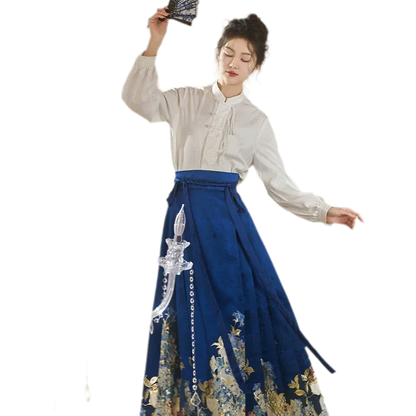 青花碎玉 Blue-and-White Jade Shards Ming-Style Stand-Collar