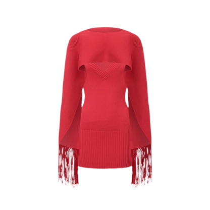Deep V Fringe Knit Dress