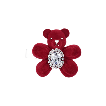 Pinza para el cabello con oso flocado y piedras preciosas