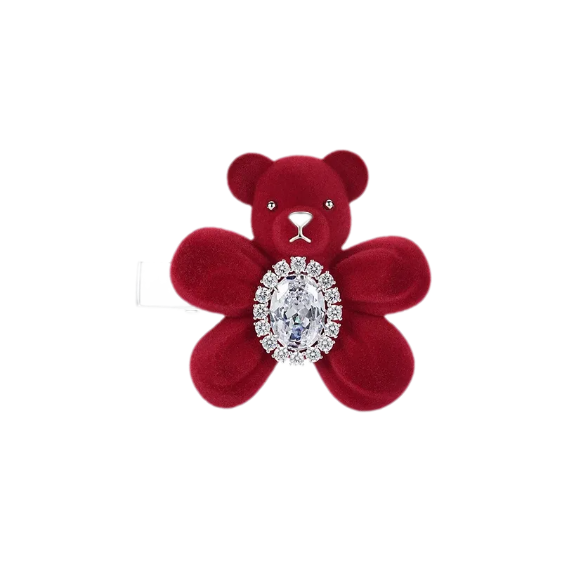 Pinza para el cabello con oso flocado y piedras preciosas