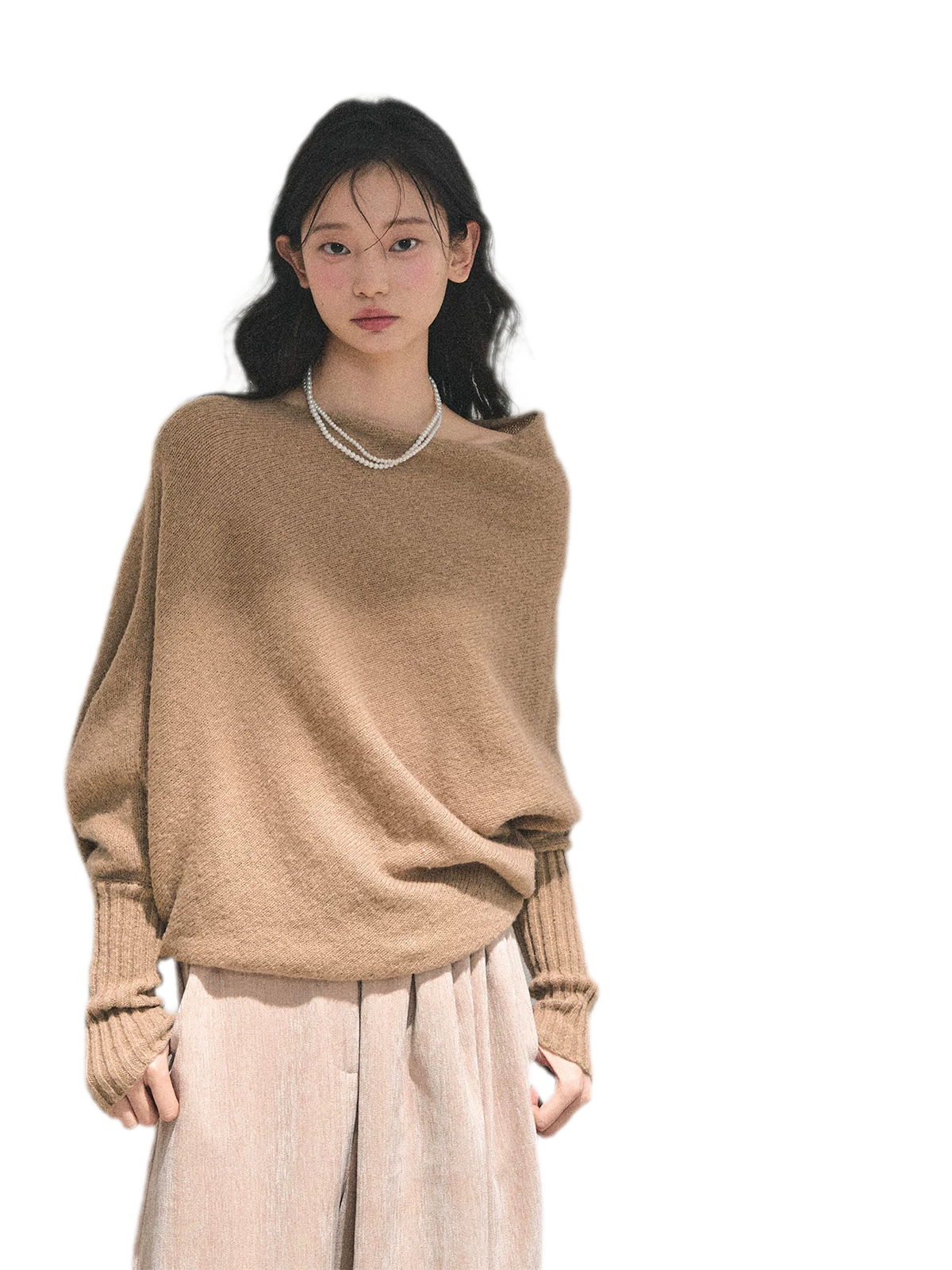 Maglione in maglia morbida con scollo monospalla