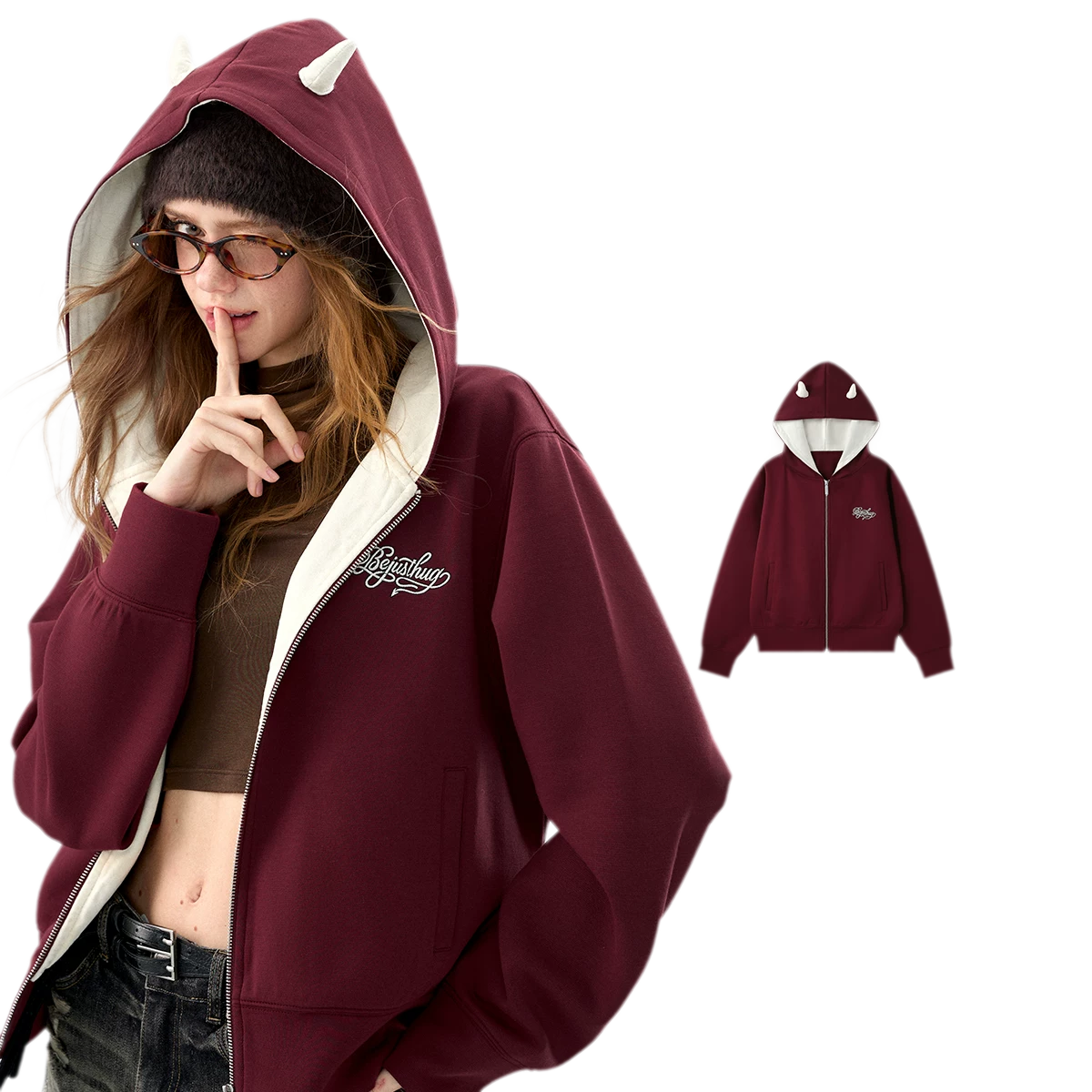 Oversized Devil Hooded Zip Jacket