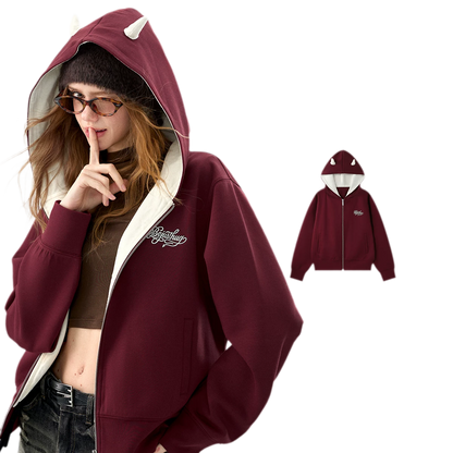 Oversized Devil Hooded Zip Jacket