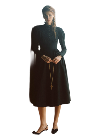 Lace Trim Victorian Midi Dress