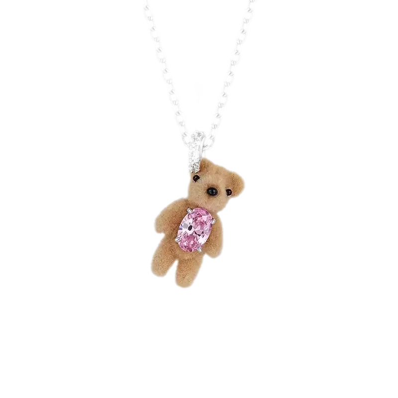Flocked Teddy Bear Necklace