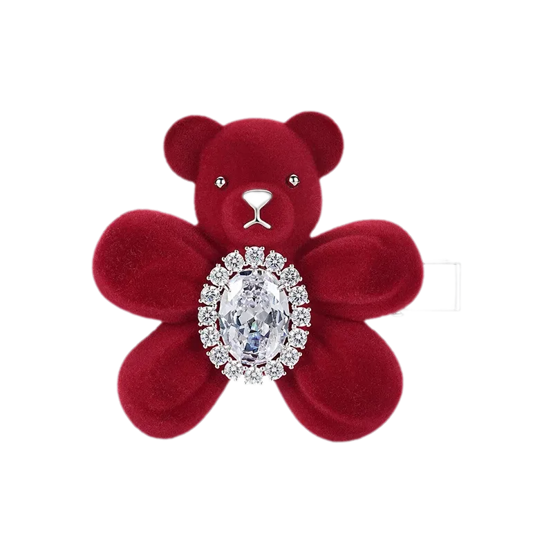 Pinza para el cabello con oso flocado y piedras preciosas