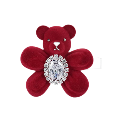 Pinza para el cabello con oso flocado y piedras preciosas