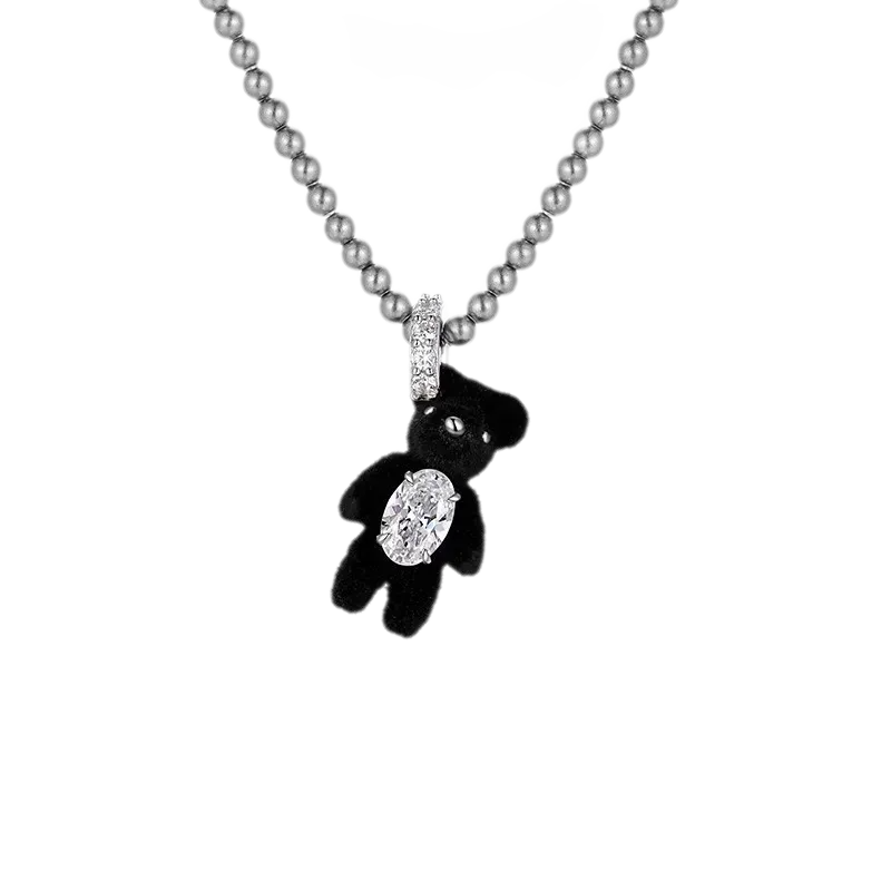Flocked Teddy Bear Necklace