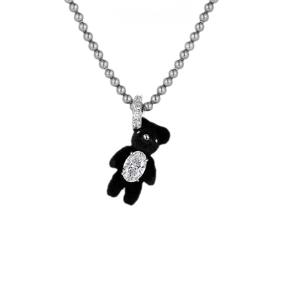 Flocked Teddy Bear Necklace