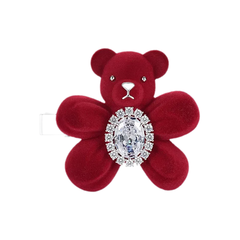 Pinza para el cabello con oso flocado y piedras preciosas