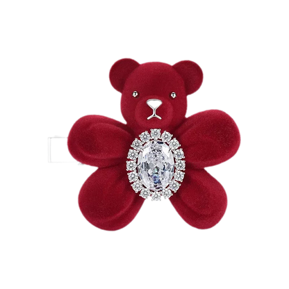 Pinza para el cabello con oso flocado y piedras preciosas