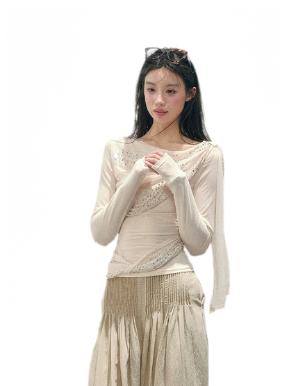 Mesh Drape Rhinestone Top | Final Sale