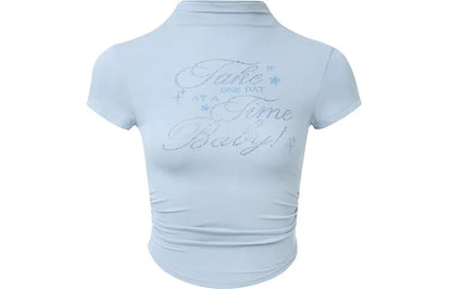 Draped Cropped Mockneck Tee