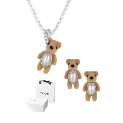 Flocked Teddy Bear Necklace