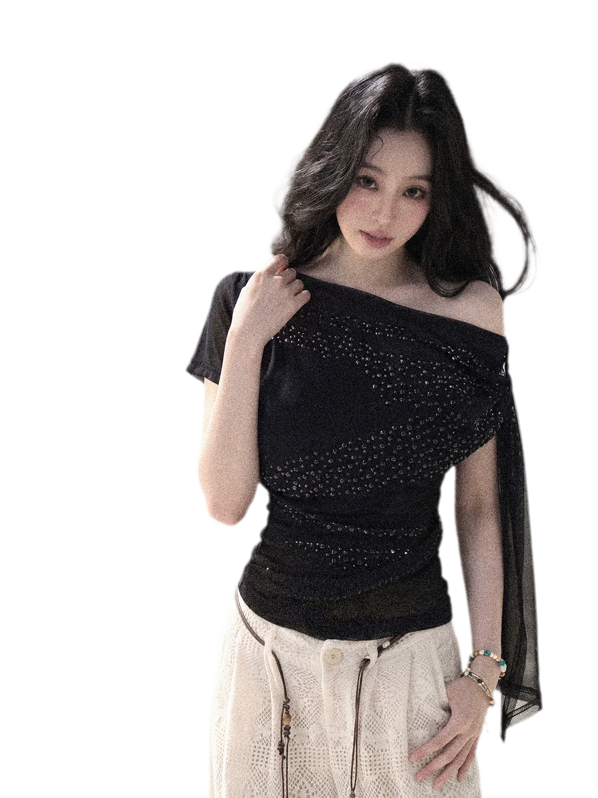 Mesh Drape Rhinestone Top | Final Sale