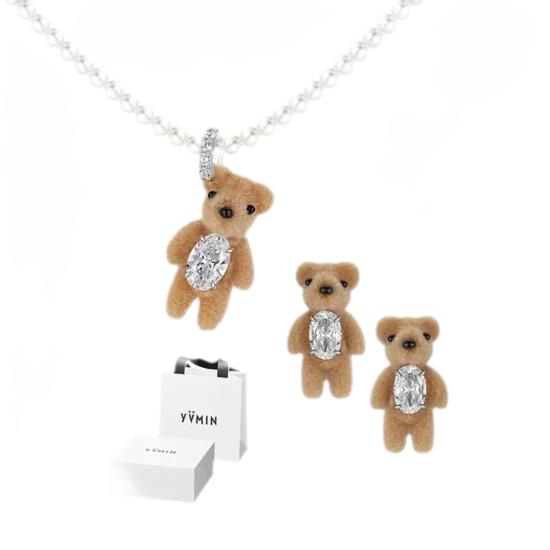 Flocked Teddy Bear Necklace