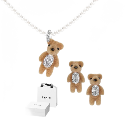 Flocked Teddy Bear Necklace