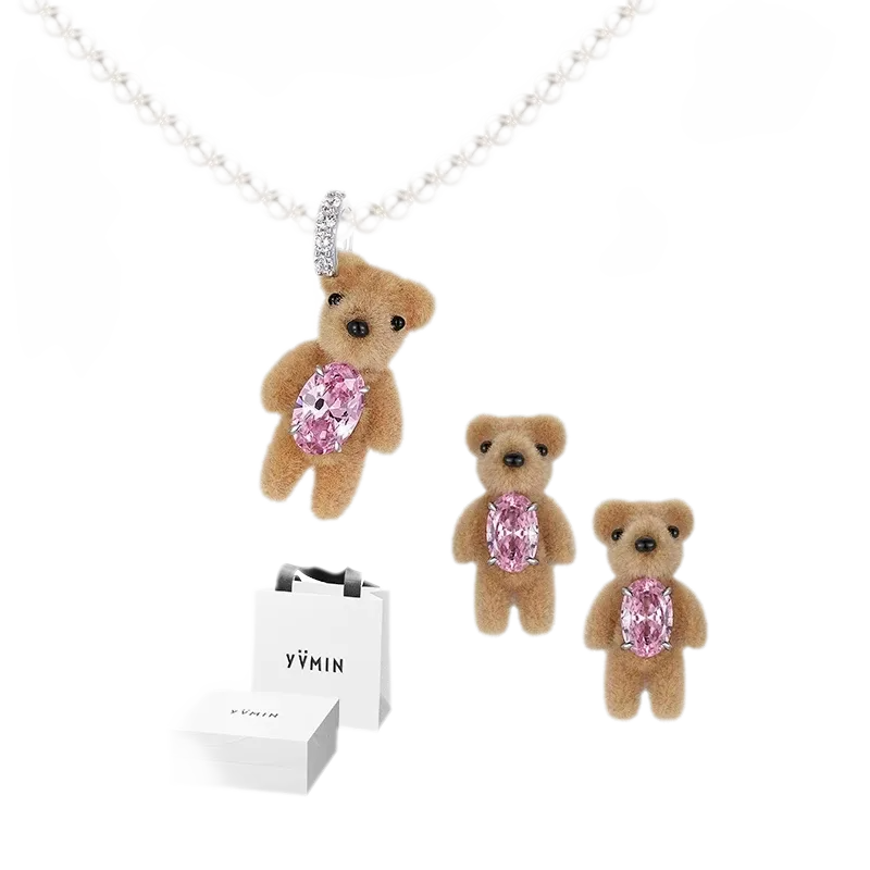 Flocked Teddy Bear Necklace