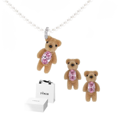 Flocked Teddy Bear Necklace