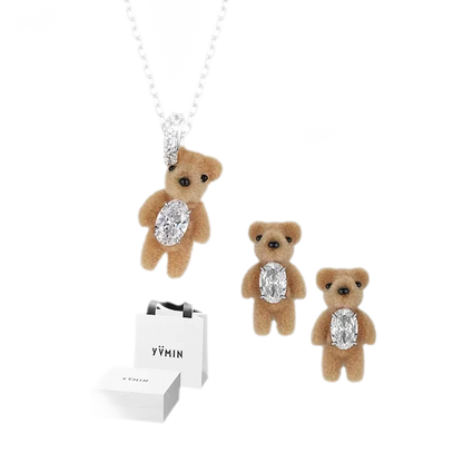 Flocked Teddy Bear Necklace