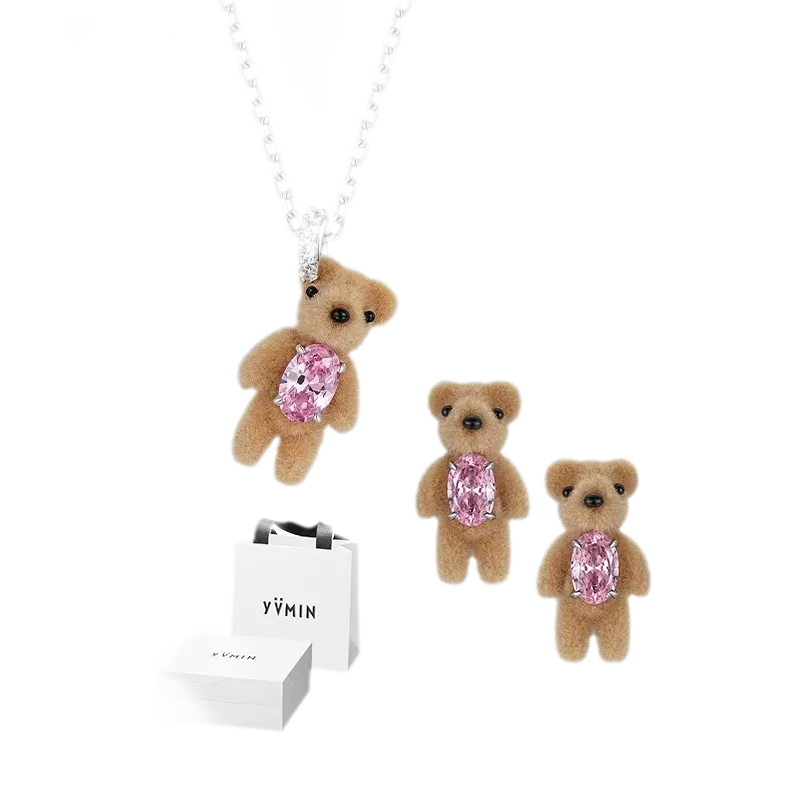 Flocked Teddy Bear Necklace