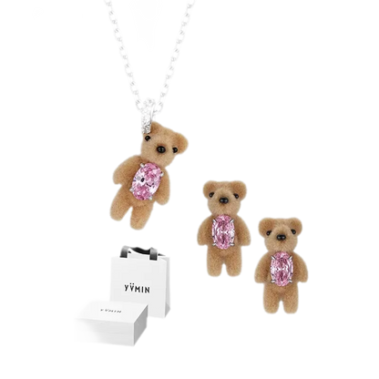 Flocked Teddy Bear Necklace