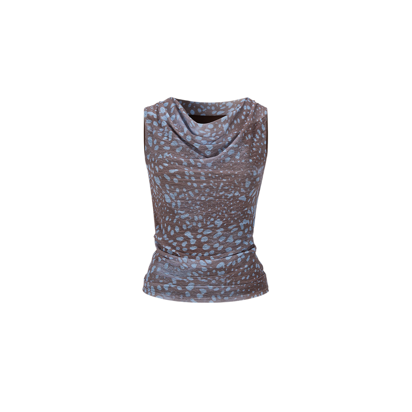 Cold Mist Speckled Draped Neck Off-Shoulder Mesh Sleeveless