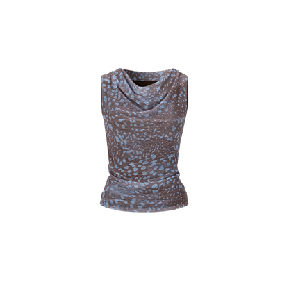 Cold Mist Speckled Draped Neck Off-Shoulder Mesh Sleeveless