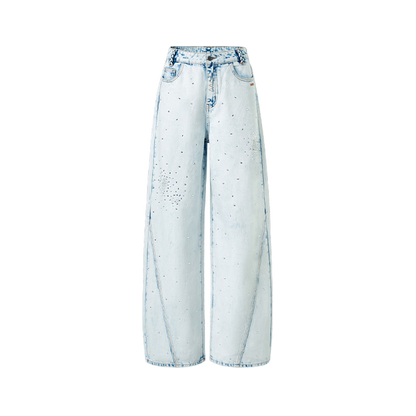 Shimmering Distressed Wide-Leg Jeans