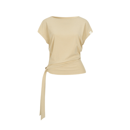 Asymmetric One-Shoulder Tie Detail Cutout Short Sleeve T-Shirt