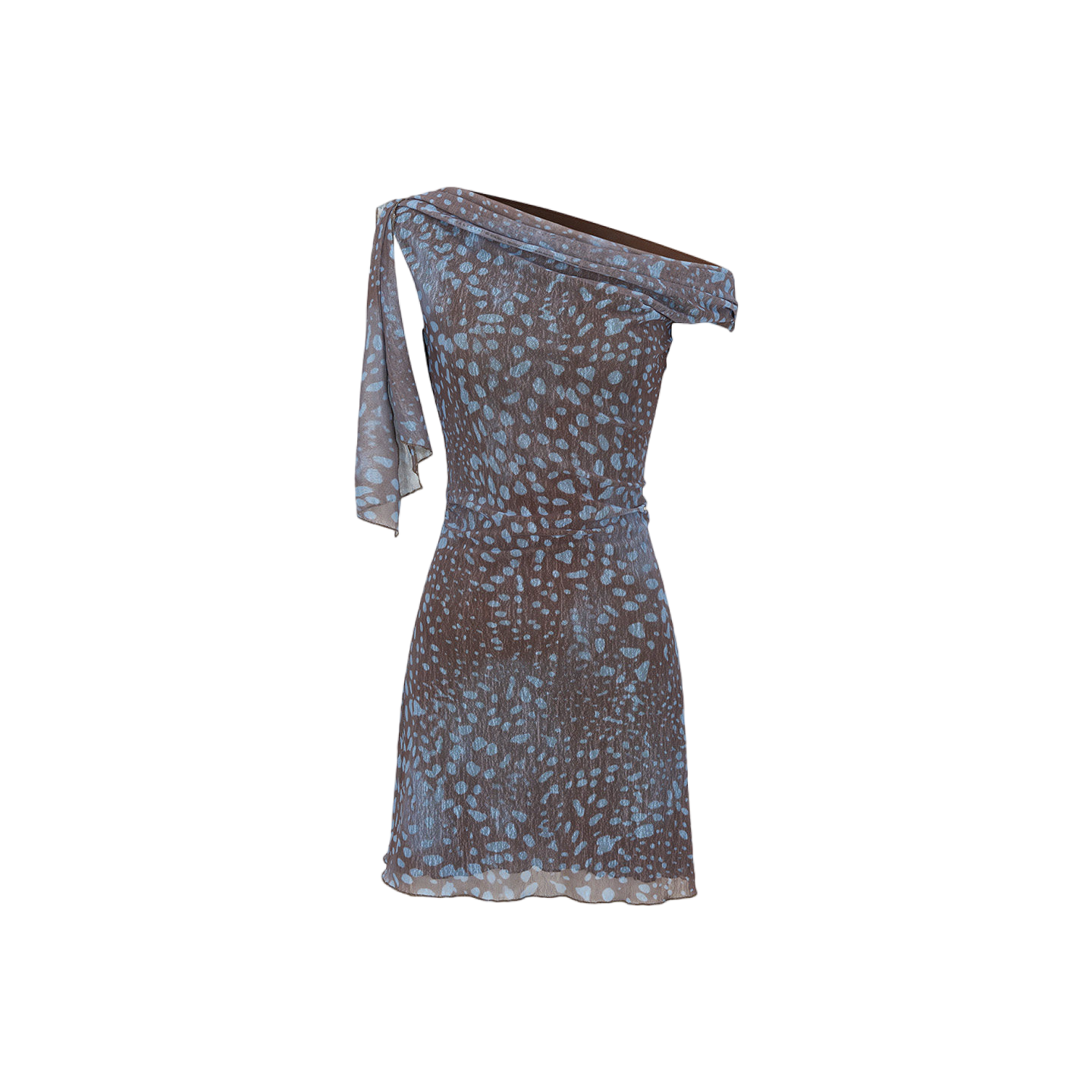 Asymmetrical Shoulder Floral Ribbon Fitted Dress