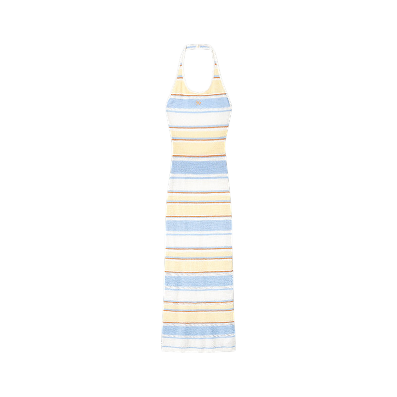 Marfi Halter Neck U-Back Slim Long Dress