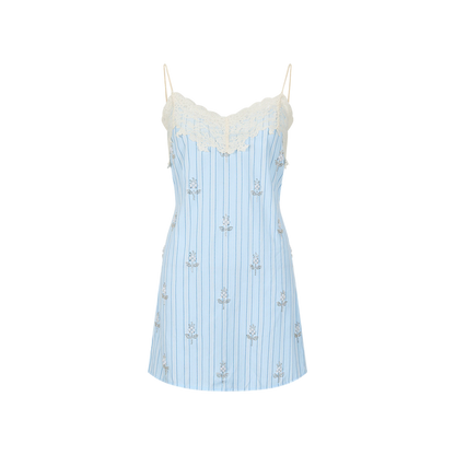 Maritime Love Letter Lace-Embellished Striped Dress