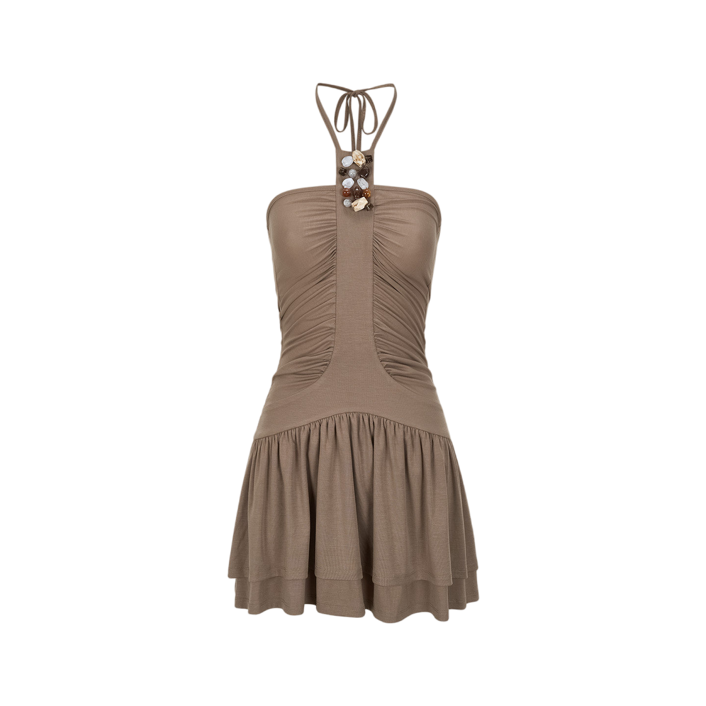 Draped Tencel Halter Neck Beaded Waist Dress