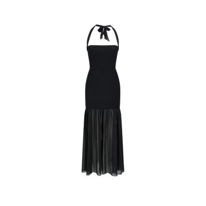 Dark Muse Spliced Mesh Halter Slim Long Dress