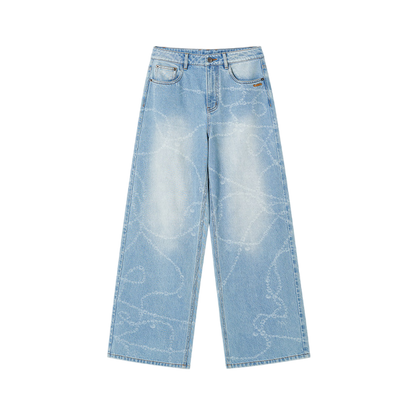 Beverly Printed Wide-Leg Denim Pants