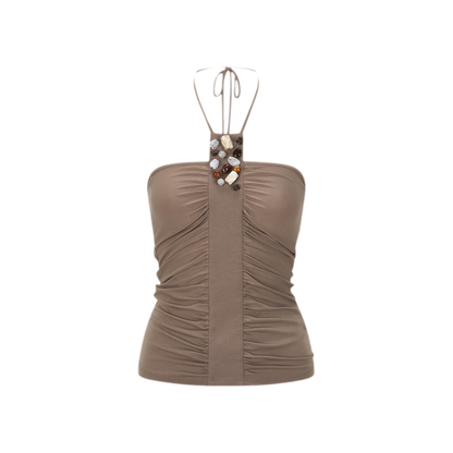 Beaded Tencel Halter Bustier