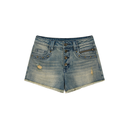 Vintage Blue Distressed Denim Shorts
