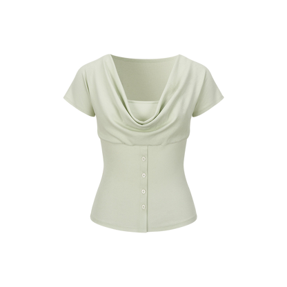 Layered Deconstructed Two-in-One Buttoned T-shirt