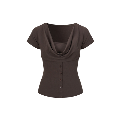Layered Deconstructed Two-in-One Buttoned T-shirt