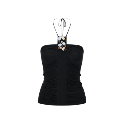 Beaded Tencel Halter Bustier