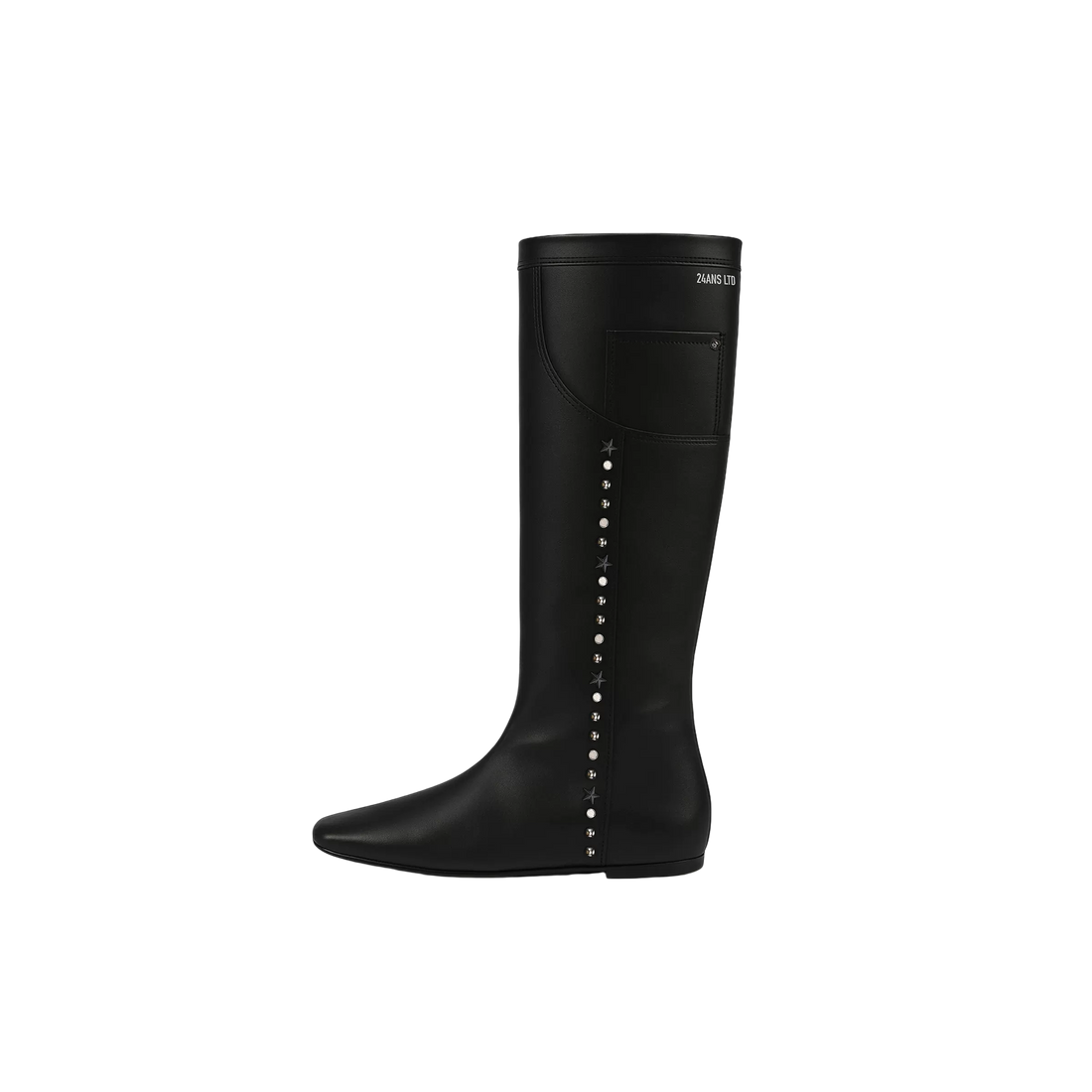 24ANS Flat Square-Toe Pocket-Detail Studded Boots – Boots