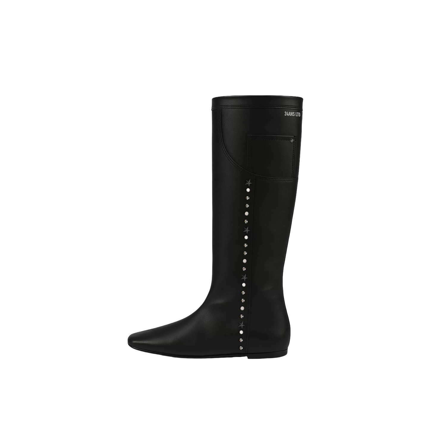 24ANS Flat Square-Toe Pocket-Detail Studded Boots – Boots