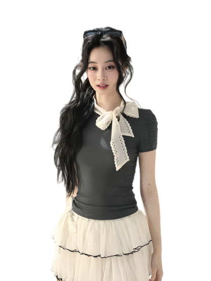 Grey Bow Short T-Shirt