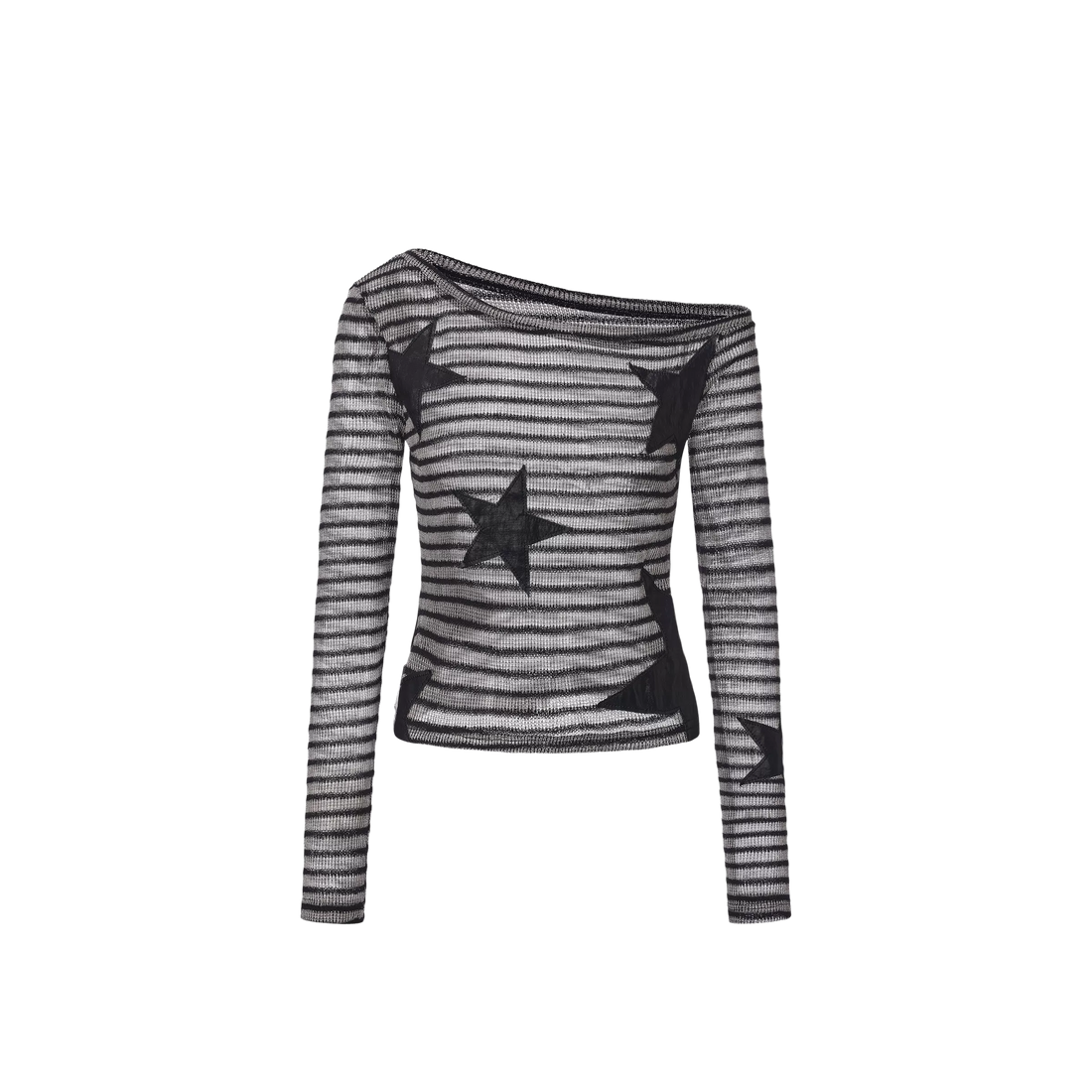 24ANS Asymmetric Sheer Knit Off-Shoulder Top – T-Shirts &amp; Polos