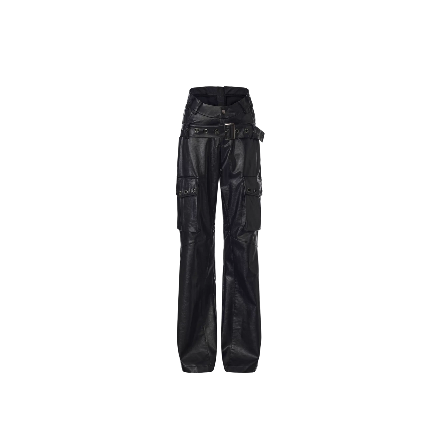 24ANS Grunge Oversized Faux Leather Cargo Pants – Straight-Leg Pants